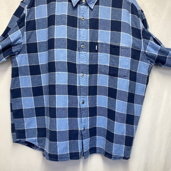 Levi's Silver Tab Oversized Plaid Flannel Metal Button-Up Shirt Men Size XL Blue - Picture 11 of 15